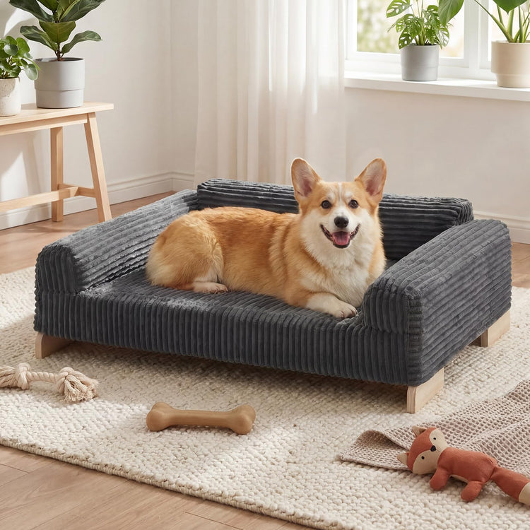 Veehoo Elevated Dog Bed Indoor, Wood Furniture Style Dog Couch Sofa with Removable Washable Cover, Cute & Durable Dogs Bed Furniture for Small Dogs & Puppies Up to 40 lbs