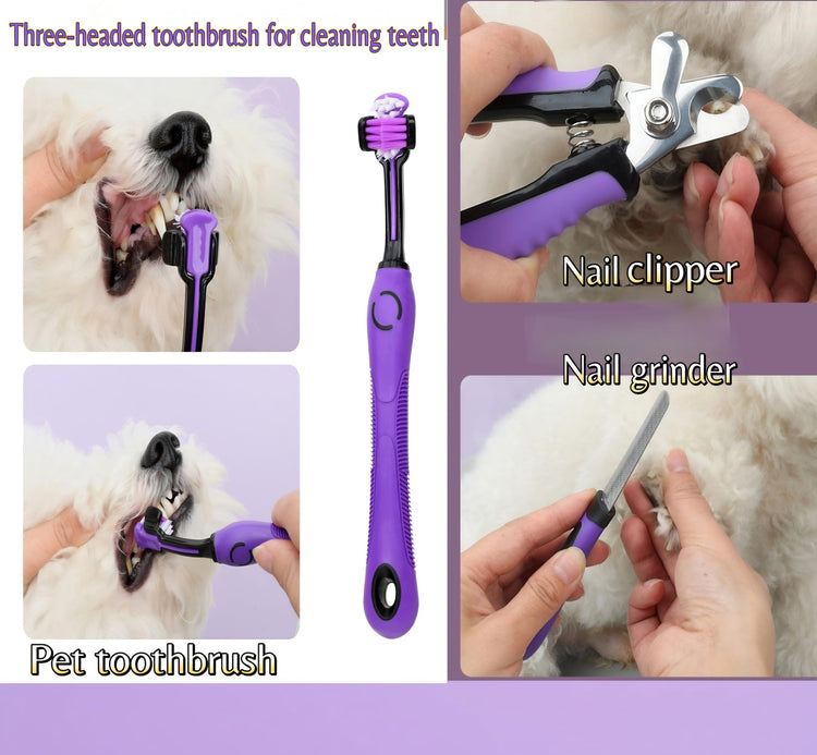 Pet Grooming Tools Kit-9 Packs Dog Cat Grooming Kit Dog Cat Grooming Supplies Dog Cat Brush Set Dog Nail Clippers and Cat Trimming Tools for Short and Long Hair Dog Cat Grooming (Purple)