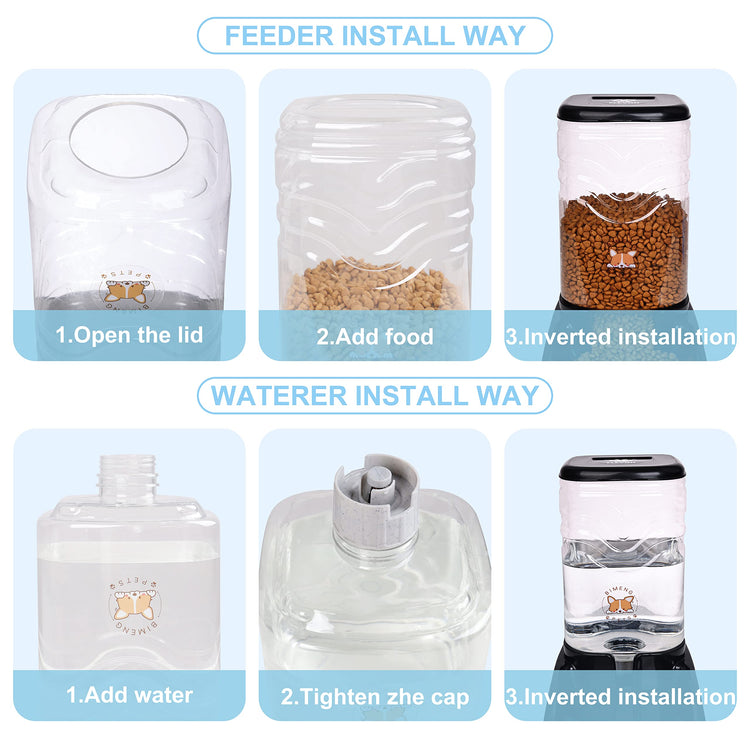 Elevon Automatic Cat Feeder, Gravity Food and Water Dispenser Bowl Set for Small Medium Dogs Animals, Pet Feeder Dispenser Storage Food, 3.8L Large Capacity, White & Gray