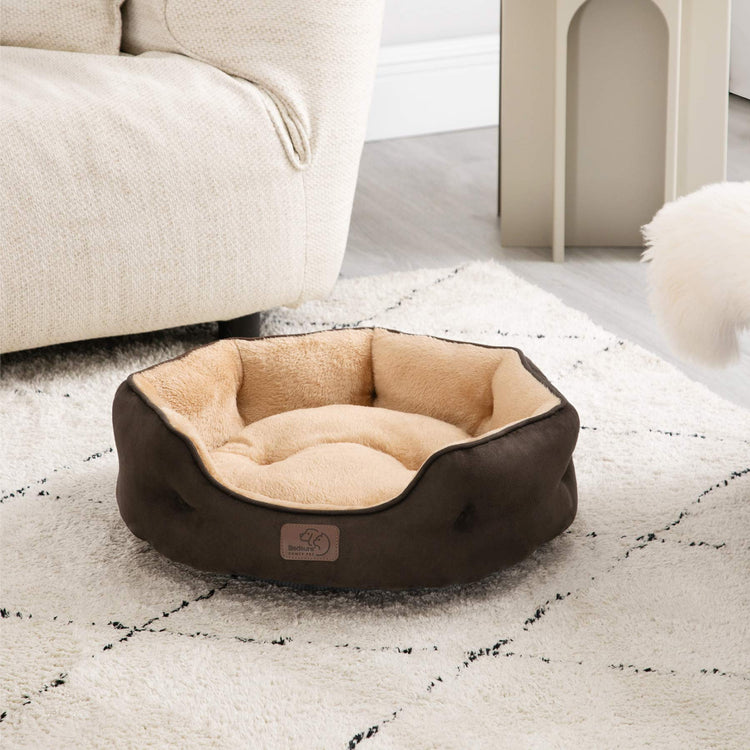 Bedsure Dog Beds for Small Dogs - Round Medium Cat Beds for Indoor Cats, Washable Pet Bed for Puppy and Kitten with Slip-Resistant Bottom, 25 Inches, Taupe