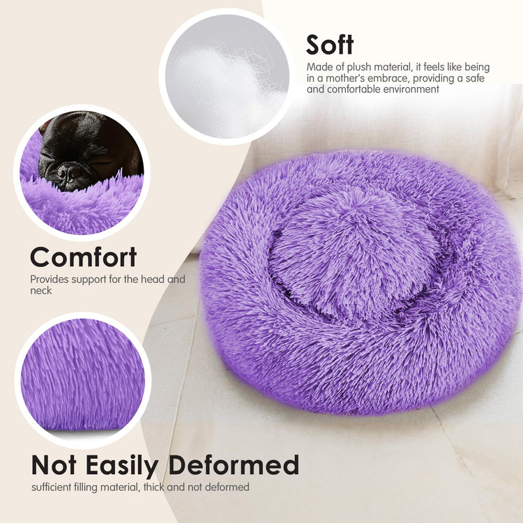 Hoewina Dog & Cat Bed for Indoor Cats, 20in Calming Donut Bed for Puppy and Kitten, Washable Round Fluffy Pet Bed for Small Medium Dogs and Cats (Light Grey)