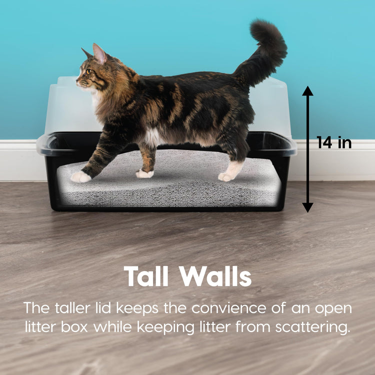 IRIS USA Cat Litter Box XX-Large Open Top with High Sided Walls Tall Scatter Shield Scoop Included Easy Clean Plastic Pan for Big Cats Kittens Multi-Cat Households 30"L x 20"W x 14"H Navy