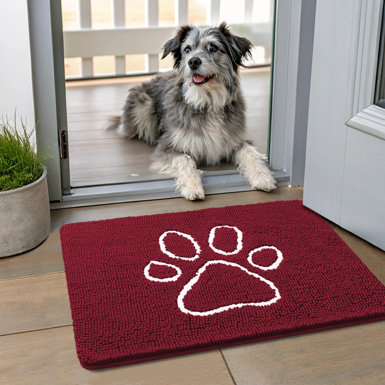 Smiry Dog Door Mat for Muddy Paws, Absorbent Dirt Trapper Non Slip Quick Dry Washable Chenille Mat for Mud Dogs, Entry Rug for Indoor and Outdoor (30x20 Inches, Grey and Black)