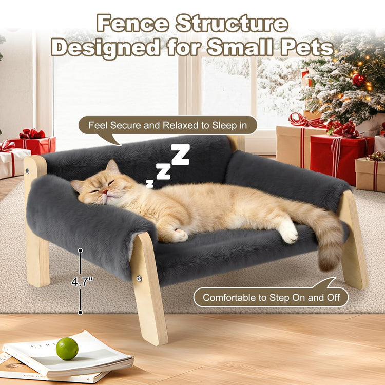 FAMIDGE Plush Cat Couch Bed - Cat Bed for Indoor Cats, Dog Sofa Bed, Short Rabbit Fleece Calming Pet Couch with Removable Cover, Anti-Shedding Pet Sofa for Small/Medium Pets (26×18×12in, Brown)
