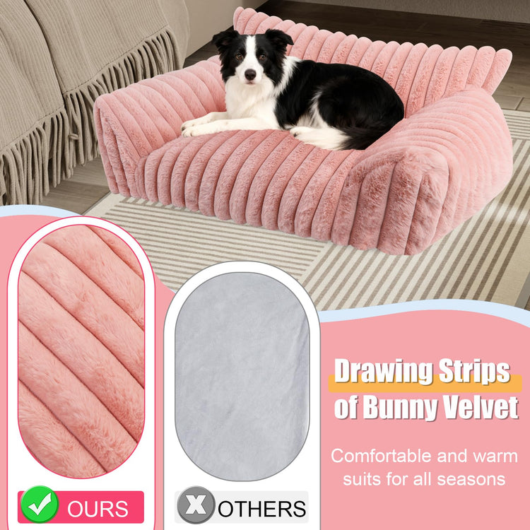 Cute Cat Couch Bed for Indoor Cats, Fluffy Pet Cat Sofa with Premium Soft Corduroy Fleece, Cute Small Dog Beds for Small Dogs, Fuzzy Puppy Chair with Removable Washable Cover (24x18x10,Grey)