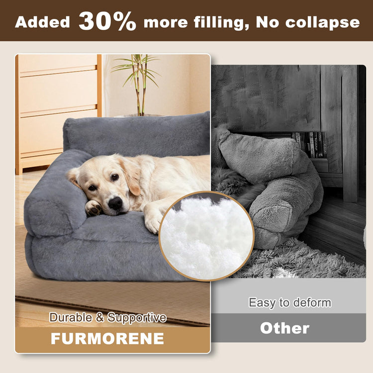 Large Cat Beds for Indoor Cats, Dog Couch Bed, Cute Cat Couch Sofas for Less 20lbs Kitten Puppy, Small Dog Sofas & Chairs with Removable Washable Cover, Soft Warm Pet Furniture, Cream