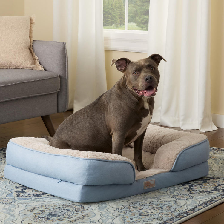 Town & Country Everyday CuddleTown Comfy Solid Bolster Sofa Pet Bed, Supportive & Calming Egg Crate Foam, Non-Slip Bottom, Machine Washable Cover, Grey, Medium 28"x23"x8"