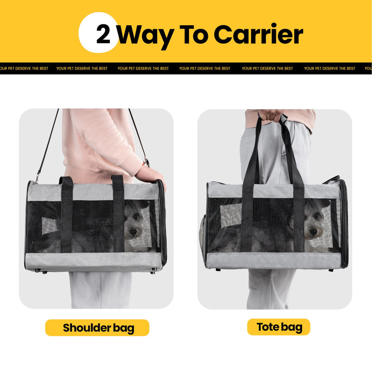 Conlun Cat Carrier Airline Approved, Soft-Sided Dog Carrier with Inner Safety Leash, Pet Transport Carrier for Small-Medium Cats Puppies up to 15 Lbs, Collapsible Travel Kitten Carrier Bag -BlackM