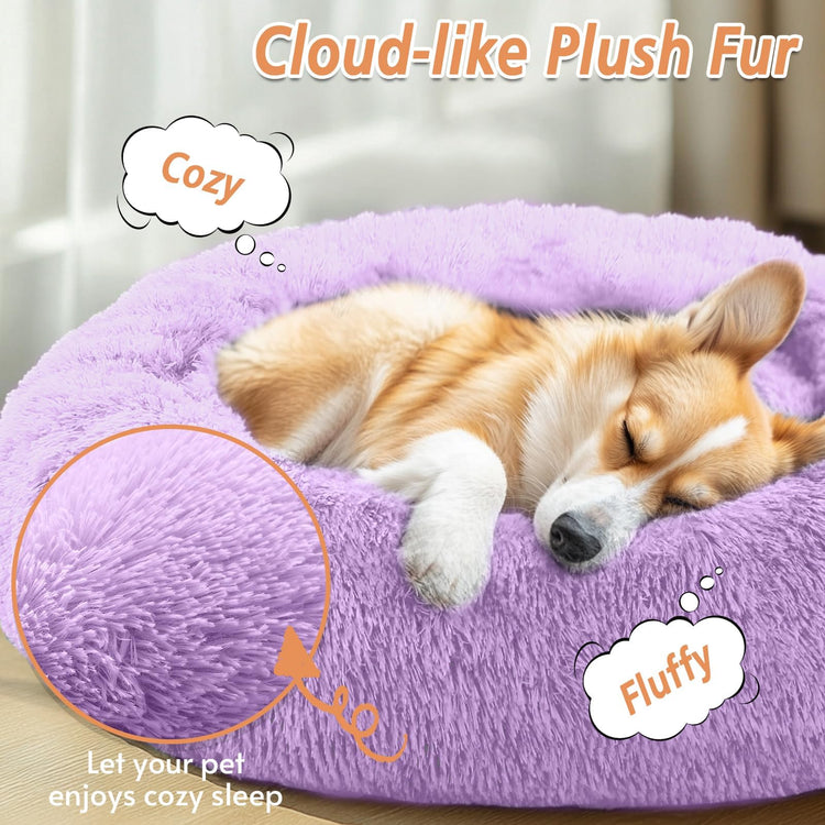 JOLLYVOGUE Small Dog Bed, Calming Dog Beds for Small Dogs & Indoor Cats - 20 Inches Donut Washable Cat Bed for Kittens & Puppies, Round Fluffy Plush Faux Fur Pet Beds(Smoke Grey)