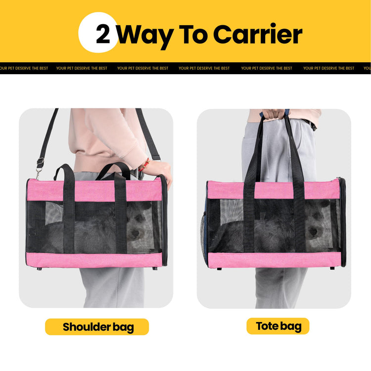 Conlun Cat Carrier Airline Approved, Soft-Sided Dog Carrier with Inner Safety Leash, Pet Transport Carrier for Small-Medium Cats Puppies up to 15 Lbs, Collapsible Travel Kitten Carrier Bag -BlackM