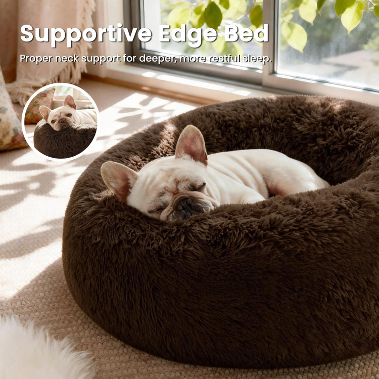 Love's cabin Calming Dog & Cat Bed, Cat Bed for Indoor Cats, Anti-Anxiety Donut Round Bed, Fluffy Warming Pet Bed for Small Medium Dogs and Cats, Beige Taupe 20"/24"