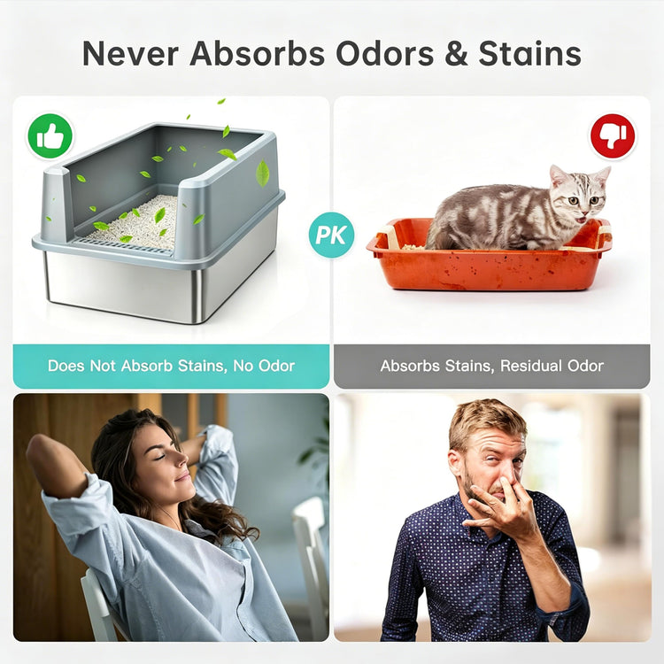 WoofiGo Enclosed Stainless Steel Cat Litter Box with Lid, XL Extra Large Litter Box for Big Cats, Metal Litter Pan High Sided, Never Absorbs Odors, Anti-Urine Leakage, Easy Cleaning, Include Scoop