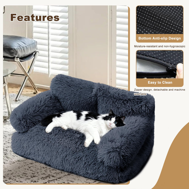 Large Cat Beds for Indoor Cats, Dog Couch Bed, Cute Cat Couch Sofas for Less 20lbs Kitten Puppy, Small Dog Sofas & Chairs with Removable Washable Cover, Soft Warm Pet Furniture, Cream