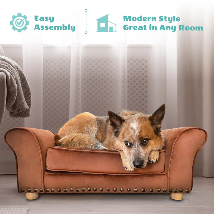 CRITTER SITTERS 33” Faux Suede Ped Bed in Brown, Durable Washable Sofa Couch for Small & Medium Cats & Dogs, Must Have Accessory for Yorkies, Shih Tzus & Frenchies, Kitten & Puppy Essential Furniture