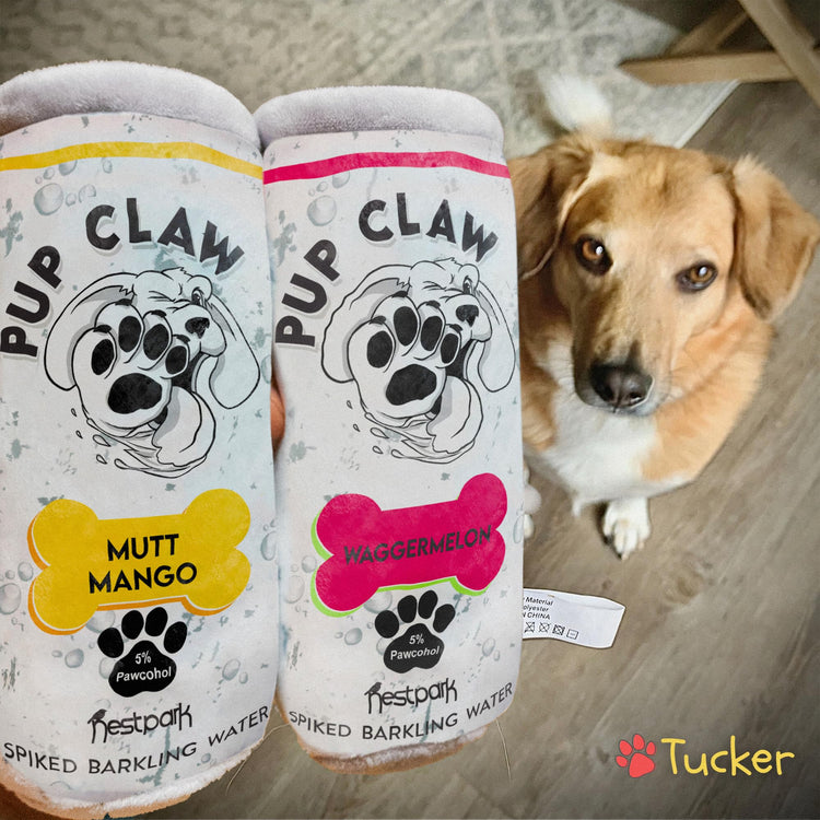 Nestpark Pup Claw Dog Toys - Funny Cute Plush Dog Toys with Squeaker and Crinkle - Parody (2 Pack) (Tropical Pack)