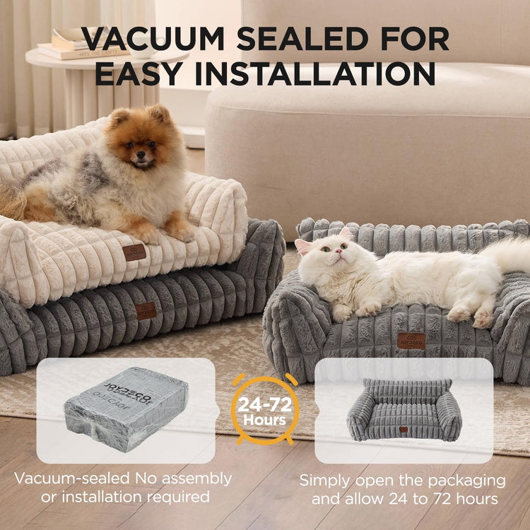 Joydeco Cat Couch for Pets, 30 inch Plush Pet Sofa, Cat Bed for Indoor Cats with Removable Washable Cover, Supportive Pet Sofa, Cream