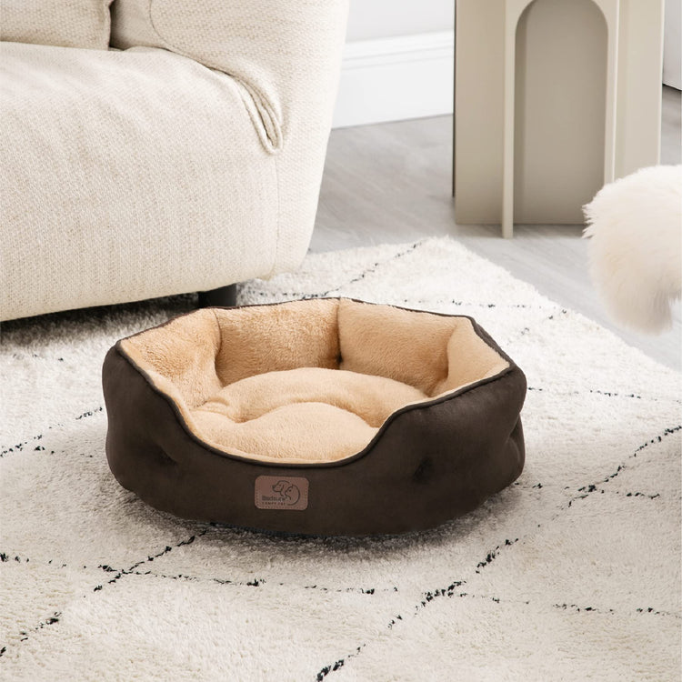 Bedsure Dog Beds for Small Dogs - Round Medium Cat Beds for Indoor Cats, Washable Pet Bed for Puppy and Kitten with Slip-Resistant Bottom, 25 Inches, Taupe