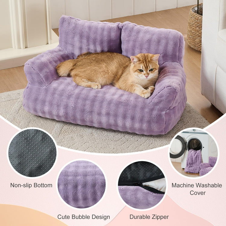 Cat Couch Bed, Cute Soft Pet Sofa for Indoor Cats Kittens Puppies with Removable Washable Cover, 26"x15", Dusty Purple