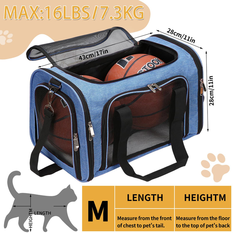 Soft-Sided Cat/Dog/Pet Carrier, Collapsible Pets Travel Carriers for Big Cats/Small Dogs with Shoulder Strap & Removable Mat, Mesh Puppy Carry Bag, Up to 16 Lbs, TSA Airline Approved(Black)