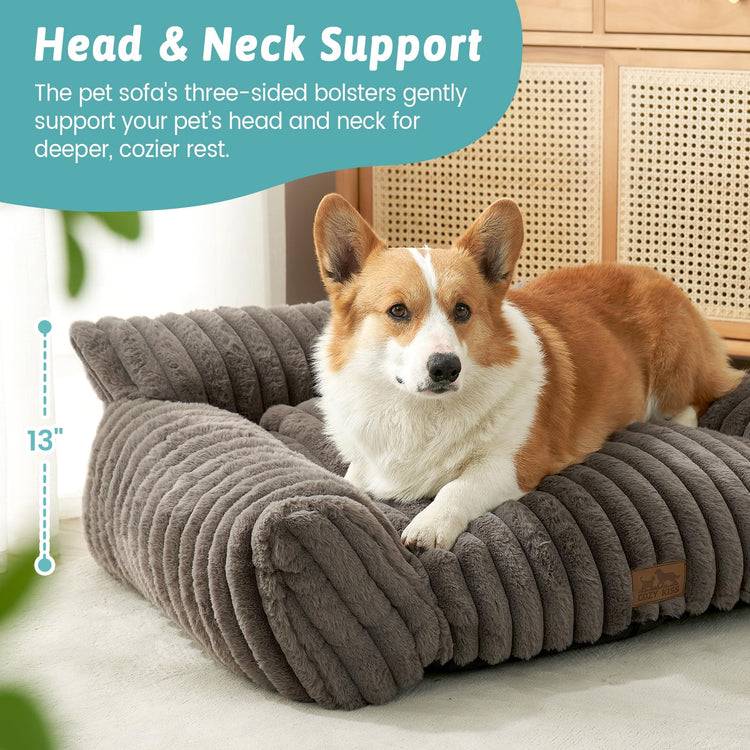COZY KISS Cute Cat Couch, Fluffy Sofa Bed for Cats and Small Dogs, Premium Faux Rabbit Fur Cats beds for Indoor Cat, Ultra-Soft Supportive Pet Couch Furniture (Grey, S: 25.5''x17.5'')