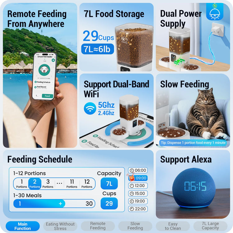 Frienhund Automatic Cat Feeder with 2K Camera: 5G WiFi Automatic Dog Feeder with Night Vision,Cat Food Dispenser with 7L Large Food Storage Container for Multiple Pet,Detachable for Easy Clean -29 Cup