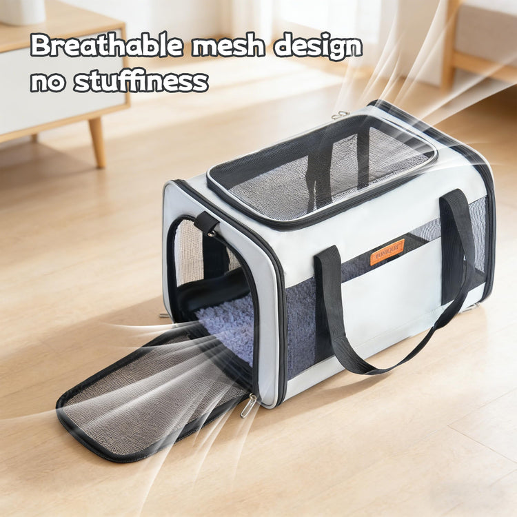 YUNIQUE Soft-Sided Cat & Dog Carrier for Pets Up to 15 Lbs, Airline Approved Collapsible Travel Puppy Carrier with Lightweight Fabric Design (Grey)