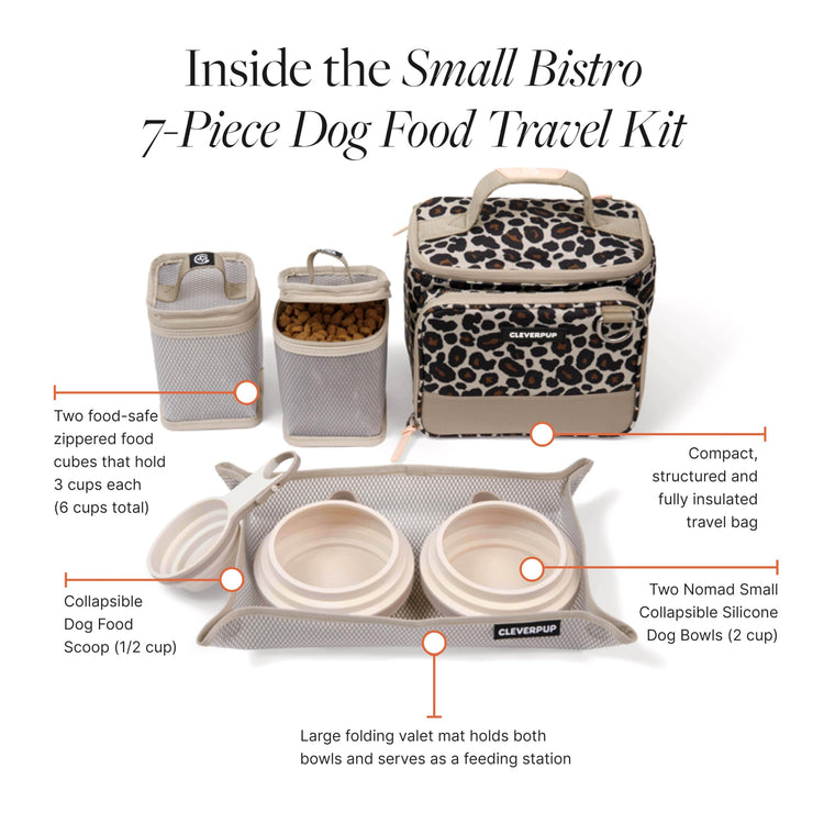 Cleverpup, Large 7-Piece Bistro Box Dog Food Travel Kit, 12-Cup Kibble Storage, 2 Silicone Bowls, Mat & Scoop - Premium Portable Pet Food Kit for Weekends, Overnights, Daycare & Camping, Checkerboard