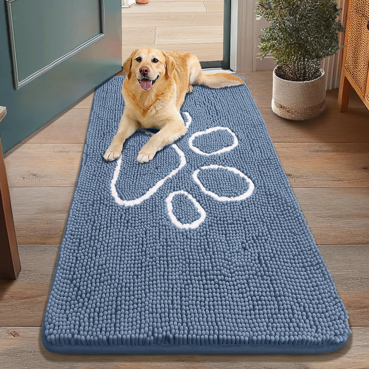 Smiry Dog Door Mat for Muddy Paws, Absorbent Dirt Trapper Non Slip Quick Dry Washable Chenille Mat for Mud Dogs, Entry Rug for Indoor and Outdoor (30x20 Inches, Grey and Black)
