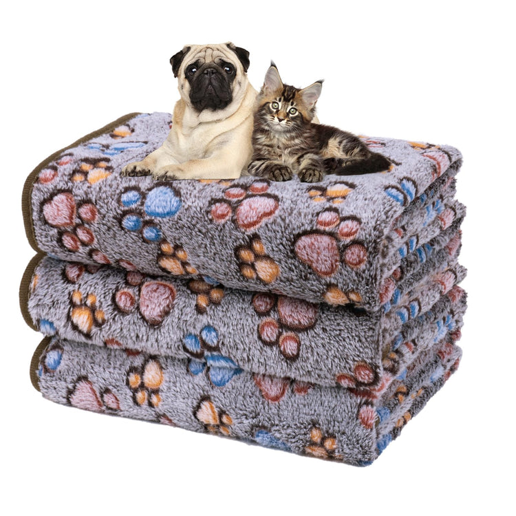 Dono 1 Pack 3 Dog Blankets, Soft Fluffy Fleece Pet Blanket Warm Sleep Mat Paw Print Design Puppy Kitten Throw Blanket Doggy Mat Blanket for Dogs