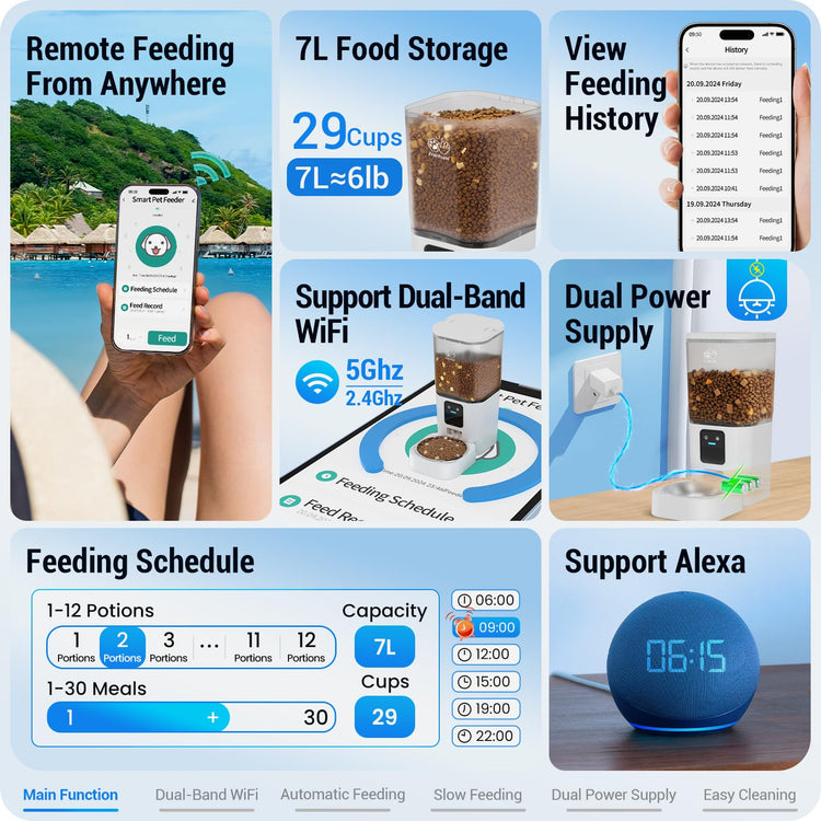 Frienhund Timed Automatic Cat Feeder 2 Cats with Slow Feed: Dual Automatic Dog Feeder with Information Visualization, Programmable Auto Cat Food Dispenser for Multiple Pets,Detachable for Clean-29 Cup