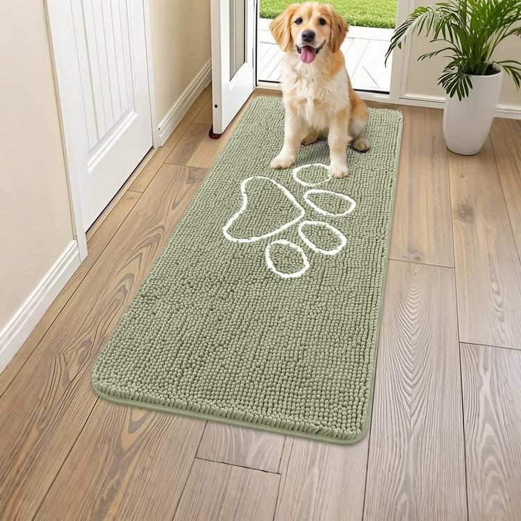 Smiry Dog Door Mat for Muddy Paws, Absorbent Dirt Trapper Non Slip Quick Dry Washable Chenille Mat for Mud Dogs, Entry Rug for Indoor and Outdoor (30x20 Inches, Grey and Black)