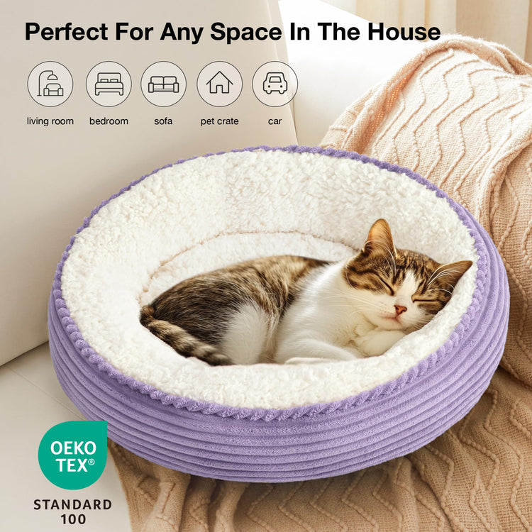 Love's cabin Round Donut Cat and Dog Cushion Bed, 20in Bed for Cats or Small Dogs, Anti-Slip & Water-Resistant Bottom, Super Soft Durable Fabric Pet Beds, Washable Luxury Cat & Dog Bed Gray