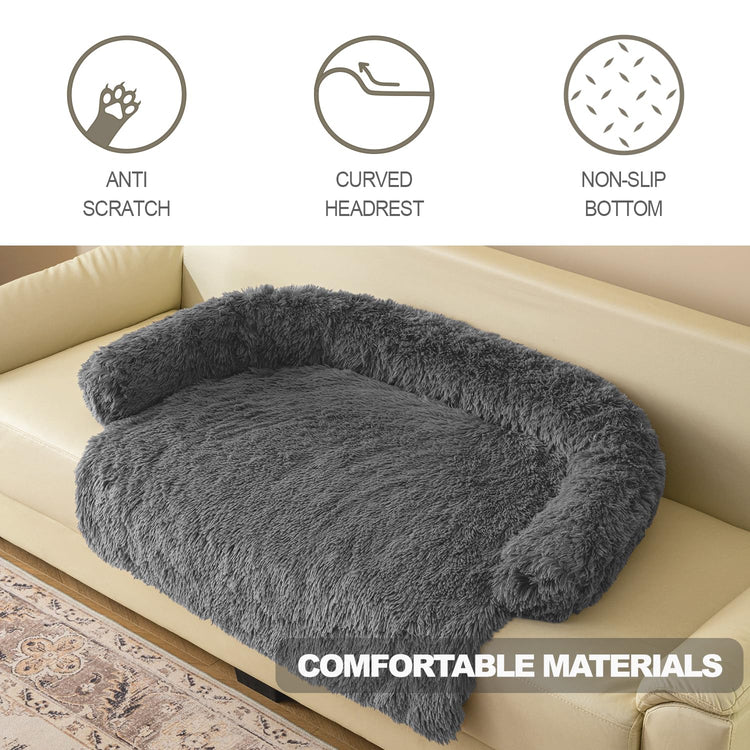 Calming Dogs/Cats Bed Mats, Dog Pad Washable Removable Couch Cover, Plush Long Fur Mat for Pets, Waterproof Lining, Perfect for Small, Medium and Large Dogs and Cats (Gradient Gray, 36"x31")