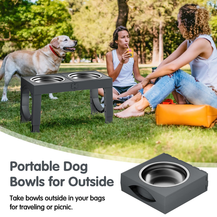 XIAZ Elevated Dog Bowls Large Breed Raised Dogs Bowl Stand Large/Medium Sized Dog Stainless Steel Food Water Bowl Stands 5 Heights Adjustable 9/11/12/14in Black Pet Feeder Dish Station