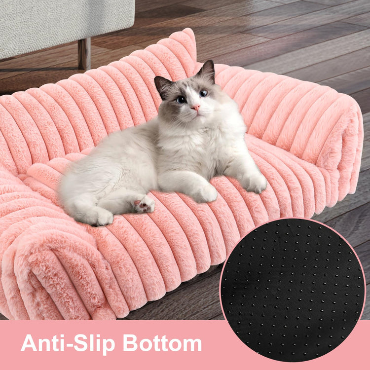 Cute Cat Couch Bed for Indoor Cats, Fluffy Pet Cat Sofa with Premium Soft Corduroy Fleece, Cute Small Dog Beds for Small Dogs, Fuzzy Puppy Chair with Removable Washable Cover (24x18x10,Grey)
