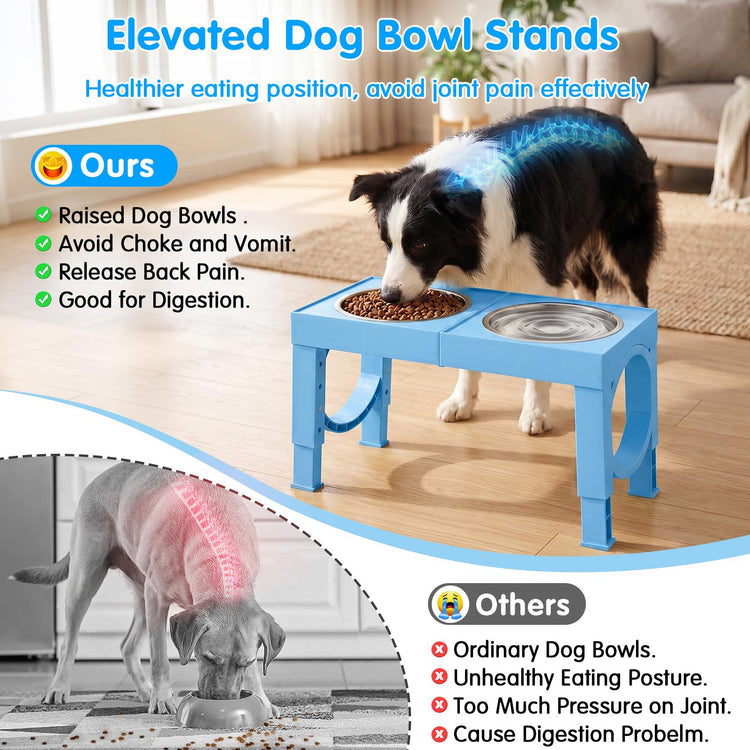 XIAZ Elevated Dog Bowls Large Breed Raised Dogs Bowl Stand Large/Medium Sized Dog Stainless Steel Food Water Bowl Stands 5 Heights Adjustable 9/11/12/14in Black Pet Feeder Dish Station