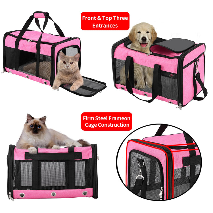 Soft Sided Cat/Dog Carrier,Collapsible Pets Travel Carriers for Pet/Puppy with Shoulder Strap & Removable Mat,Mesh Top Load Small Dogs/Cats Carry Bag Up to 17 Lbs TSA Airline Approved（Black,M）