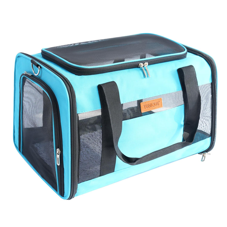YUNIQUE Soft-Sided Cat & Dog Carrier for Pets Up to 15 Lbs, Airline Approved Collapsible Travel Puppy Carrier with Lightweight Fabric Design (Grey)