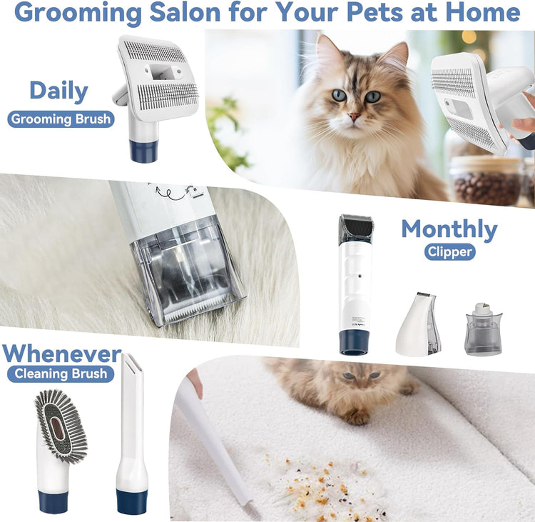 6-in-1 Pet Grooming Kit with Vacuum Brush | Low Noise Deshedding Tool, Dog Hair Clippers & Scissors | Shedding Control for Dogs Cats Clean up