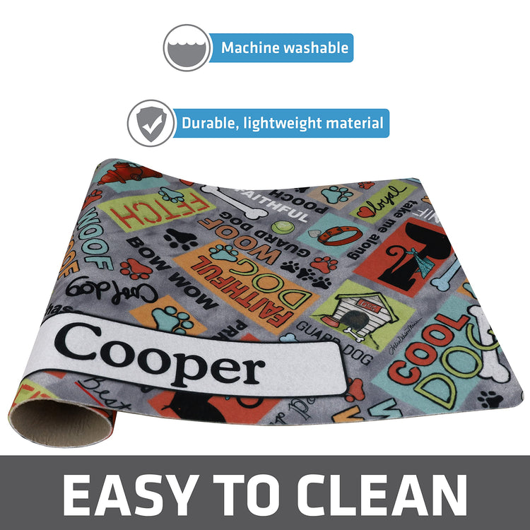 Drymate Personalized Pet Bowl Placemat, Custom Dog & Cat Food Feeding Mat - Absorbent Fabric, Waterproof Backing - Machine Washable/Durable (USA Made) (12" x 20") (Zebra Pink)