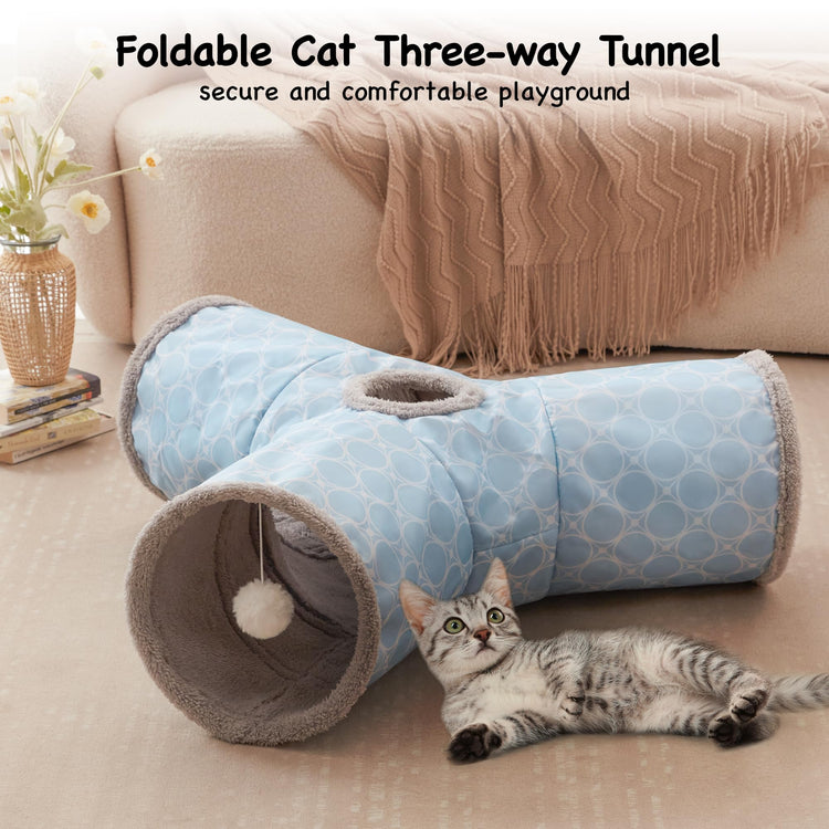 Tempcore Pet Cat Tunnel Tube Cat Toys 3 Way Collapsible, Tunnels for Indoor Cats，Kitty Bored Peek Hole Toy Ball Cat, Puppy, Kitty, Kitten, Rabbit