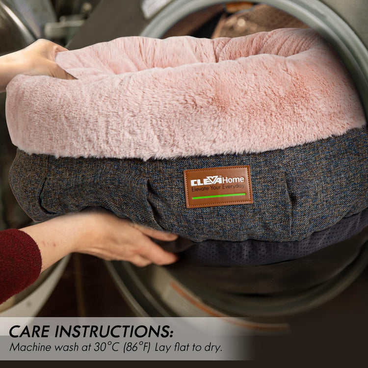 ClevaHome Cat Dog Bed for Small Pets up to 15lbs - Round Cat Beds for Indoor Cats, Machine Washable Comfortable Pet Bed for Puppy and Kitten with Non-Slip Bottom (Plum Pink)