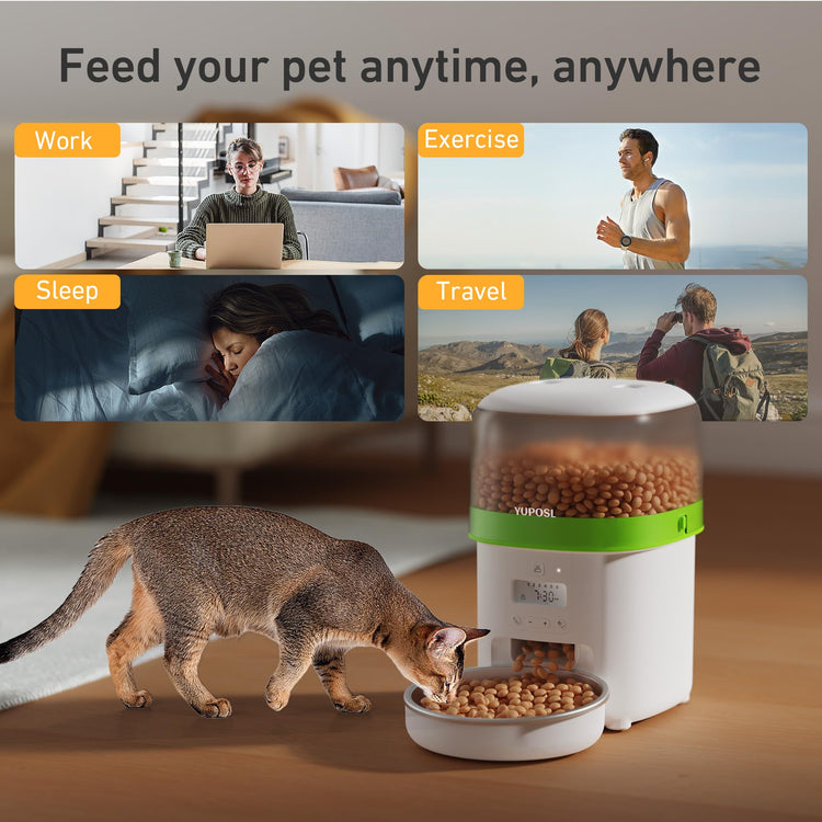 Yuposl Automatic Cat Feeders - 2L Cat Food Dispenser Easy to Use, Timed Automatic Pet Feeder with Over 180-day Battery Life, 1-6 Meals Dry Food Programmable Portion Control Also for Dogs
