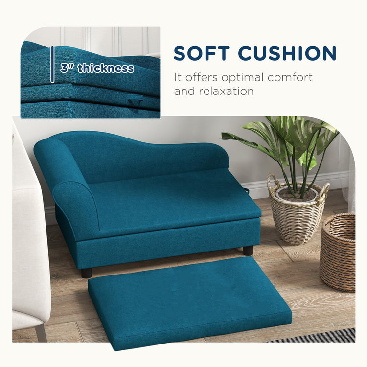PawHut Pet Sofa, Dog Couch, Elevated Pet Bed for Small Dogs, with Hidden Storage, Soft Tufted Cushion, Gray
