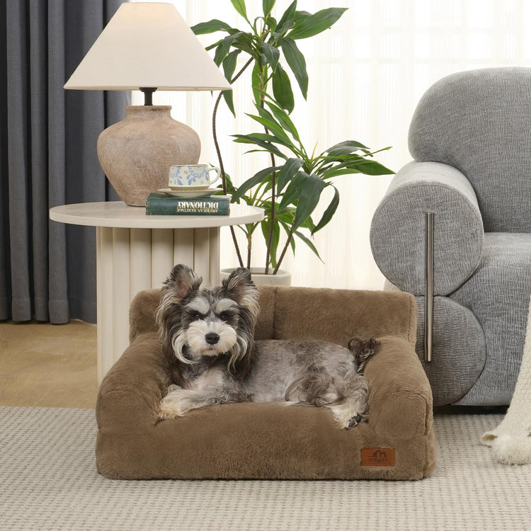 Hollypet Fluffy Dog Cat Bed Pet Couch Beds Plush Soft Warming Machine Washable Puppy Bed with Non-Slip Bottom for Cats and Small Medium Dogs up to 25 lbs, Gray, 24" L x 18" W x 10" Th