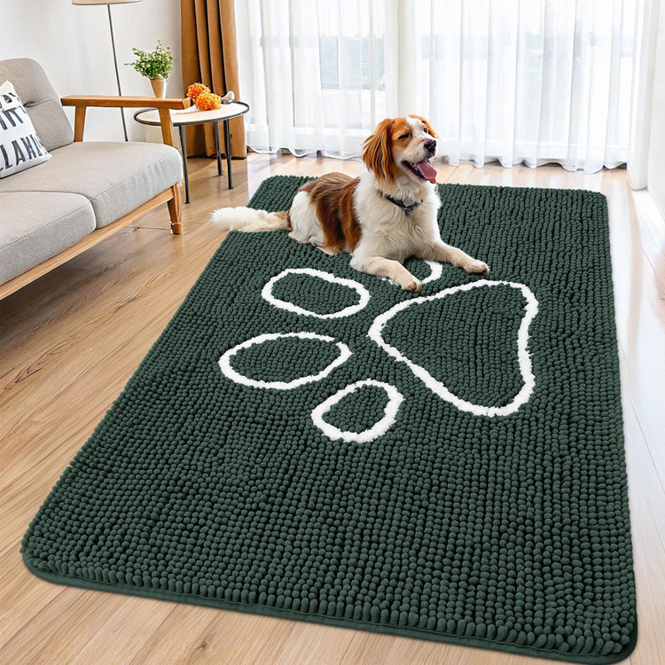 Smiry Dog Door Mat for Muddy Paws, Absorbent Dirt Trapper Non Slip Quick Dry Washable Chenille Mat for Mud Dogs, Entry Rug for Indoor and Outdoor (30x20 Inches, Grey and Black)