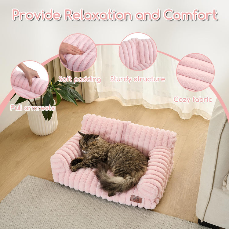 Hollypet Fluffy Dog Cat Bed Pet Couch Beds Plush Soft Warming Machine Washable Puppy Bed with Non-Slip Bottom for Cats and Small Medium Dogs up to 25 lbs, Gray, 24" L x 18" W x 10" Th