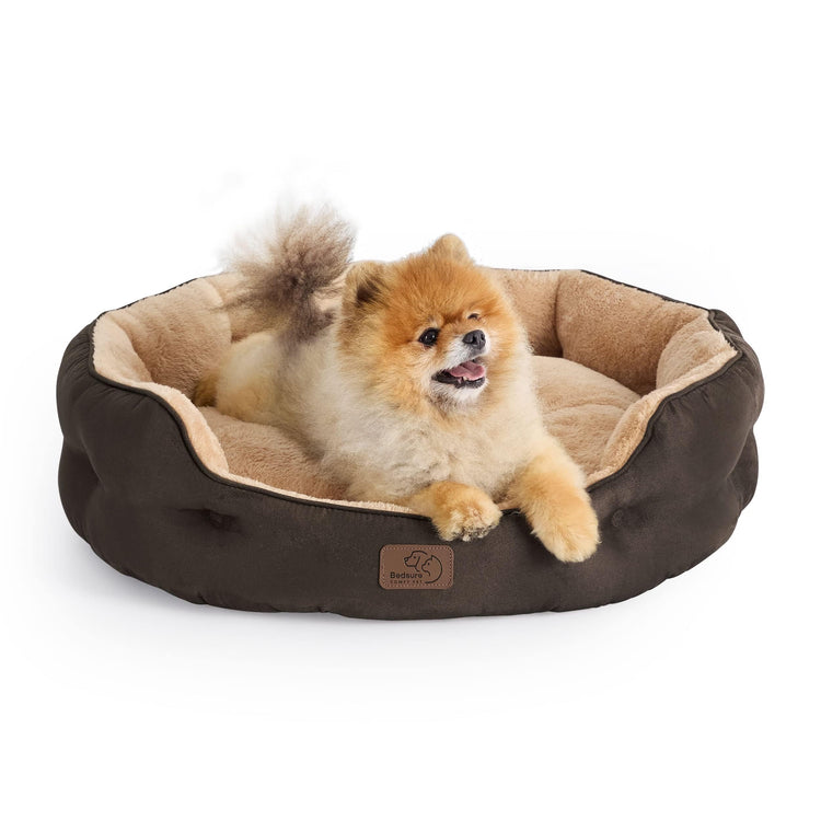 Bedsure Dog Beds for Small Dogs - Round Medium Cat Beds for Indoor Cats, Washable Pet Bed for Puppy and Kitten with Slip-Resistant Bottom, 25 Inches, Taupe