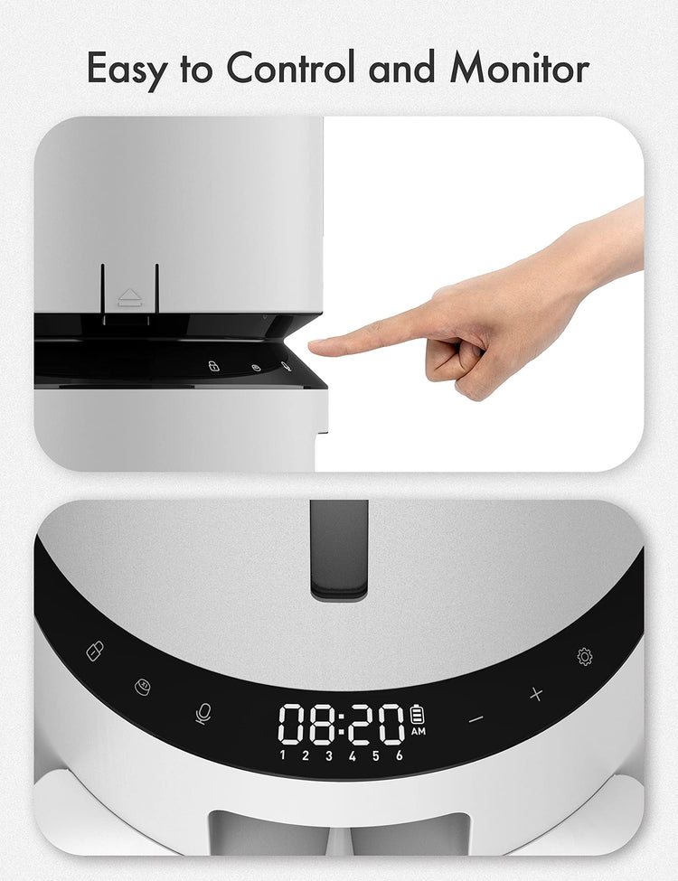 PETLIBRO Automatic Cat Feeder, Automatic Dog Food Dispenser with Freshness Preservation, 5L Timed Pet Feeders for Dry Food, Up to 6 Meals Per Day, Granary 5L Basic Button Type White