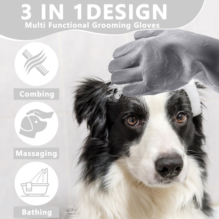 Pet Grooming Gloves—Dog Washing Gloves with High-Density Teeth, Dog Bath Scrubber with Enhanced Five Finger Design, Silicone Gloves for Dogs and Cats Bathing, Massage (Blue)